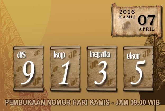 HASIL JOWOPOOLS – KAMIS 07 APRIL 2016 – JAM 09.00 WIB