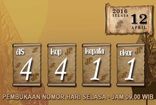 HASIL JOWOPOOLS – SELASA 12 APRIL 2016 – JAM 09.00 WIB