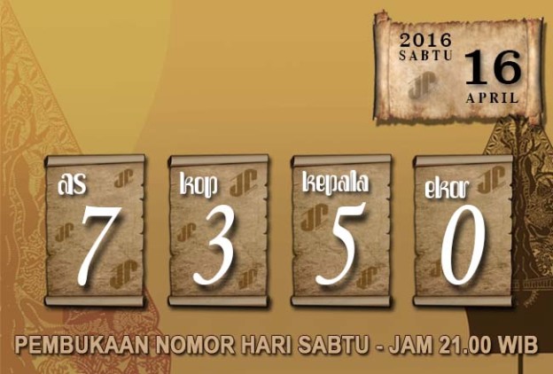 HASIL JOWOPOOLS – SABTU 16 APRIL 2016 – JAM 21.00 WIB