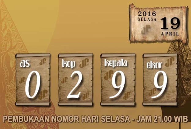 HASIL JOWOPOOLS – SELASA 19 APRIL 2016 – JAM 21.00 WIB